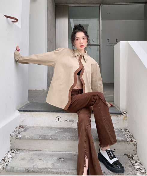 Wave Line Contrast Shirt